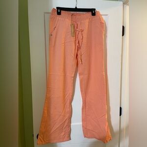 Coral linen blend pants, draw string linen pants, beachwear, summer pants